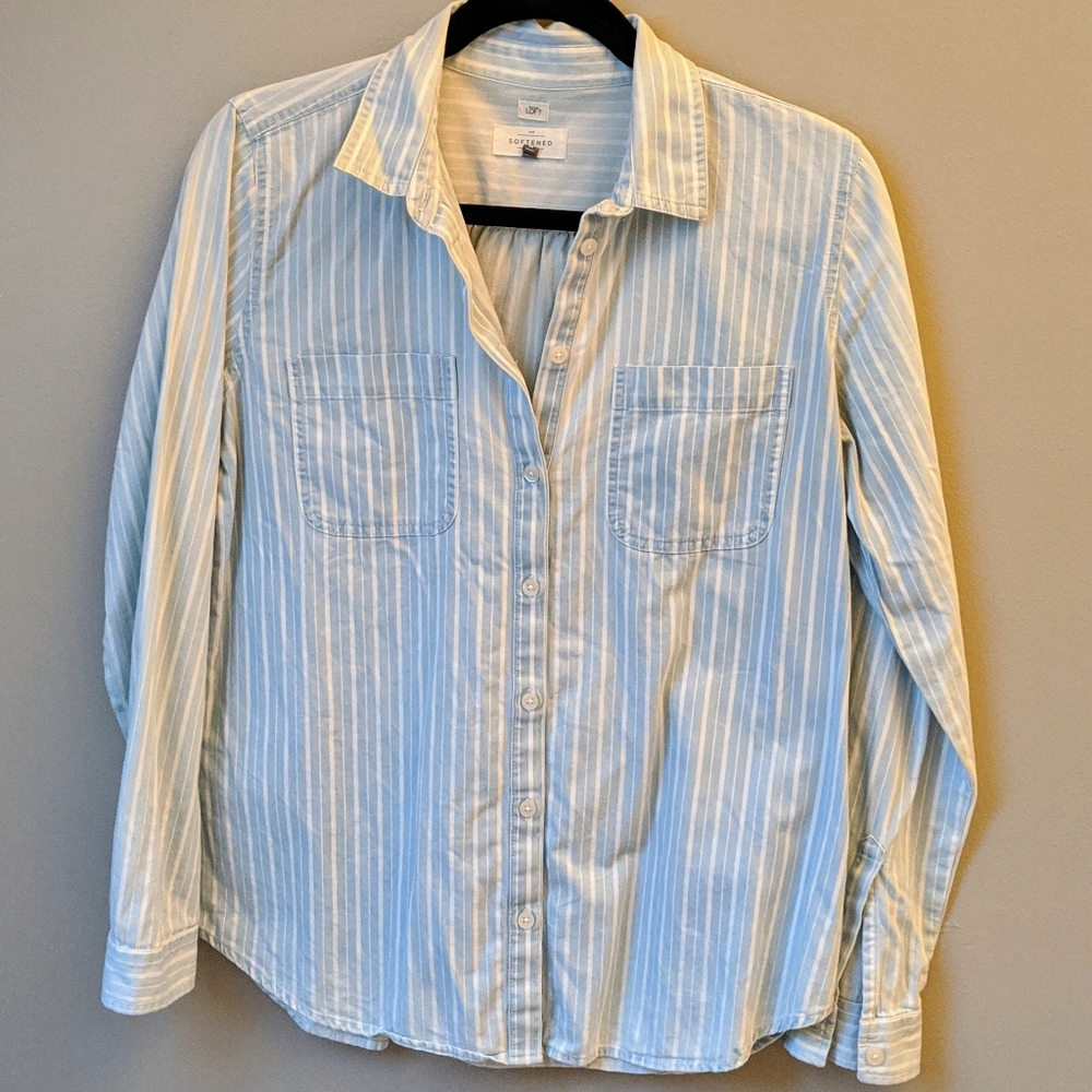 Blue/White Striped LOFT Button-Up Size Medium